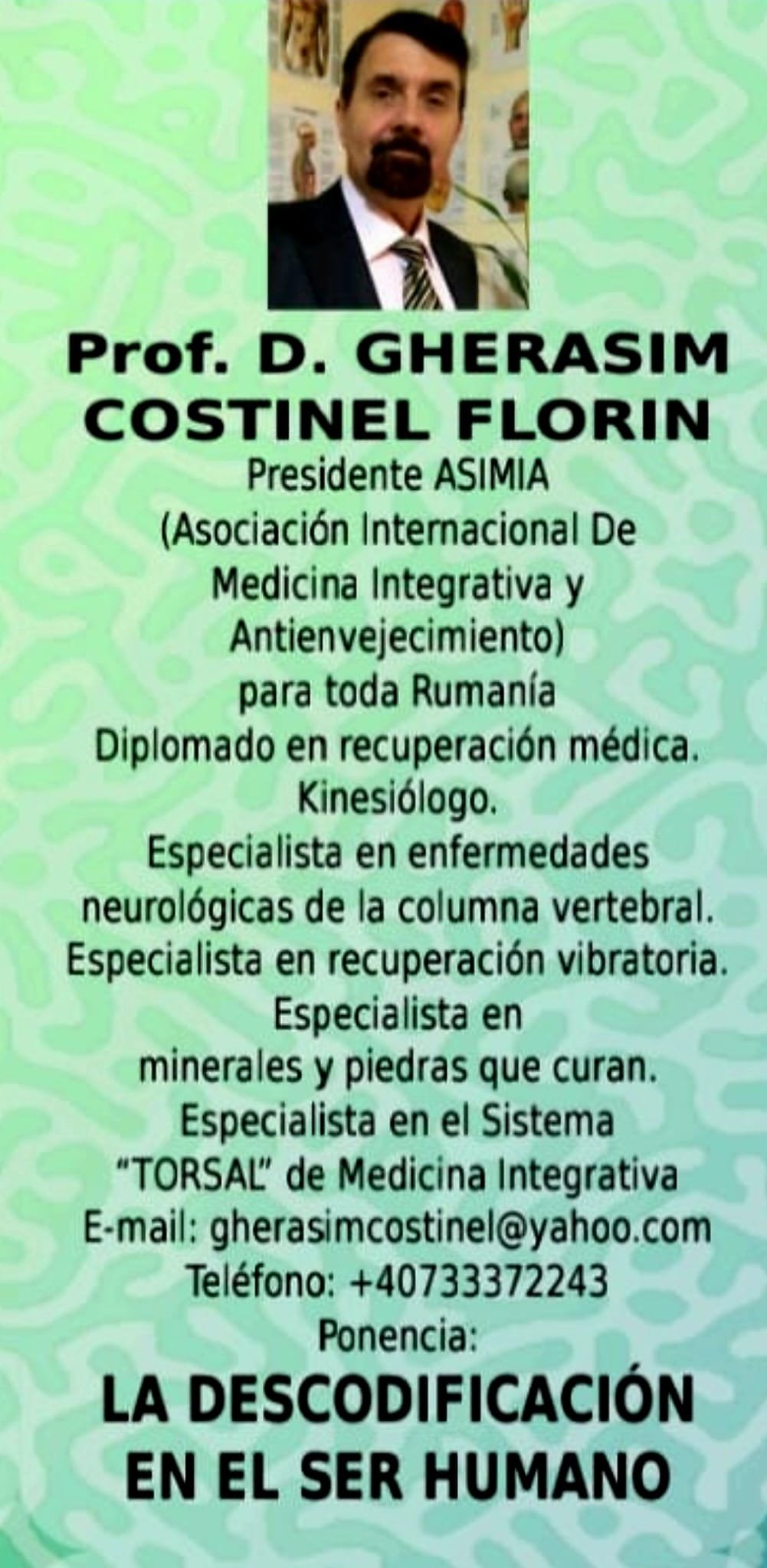 Curriculum of Prof. Gherasim Costinel Florin, President for Romania